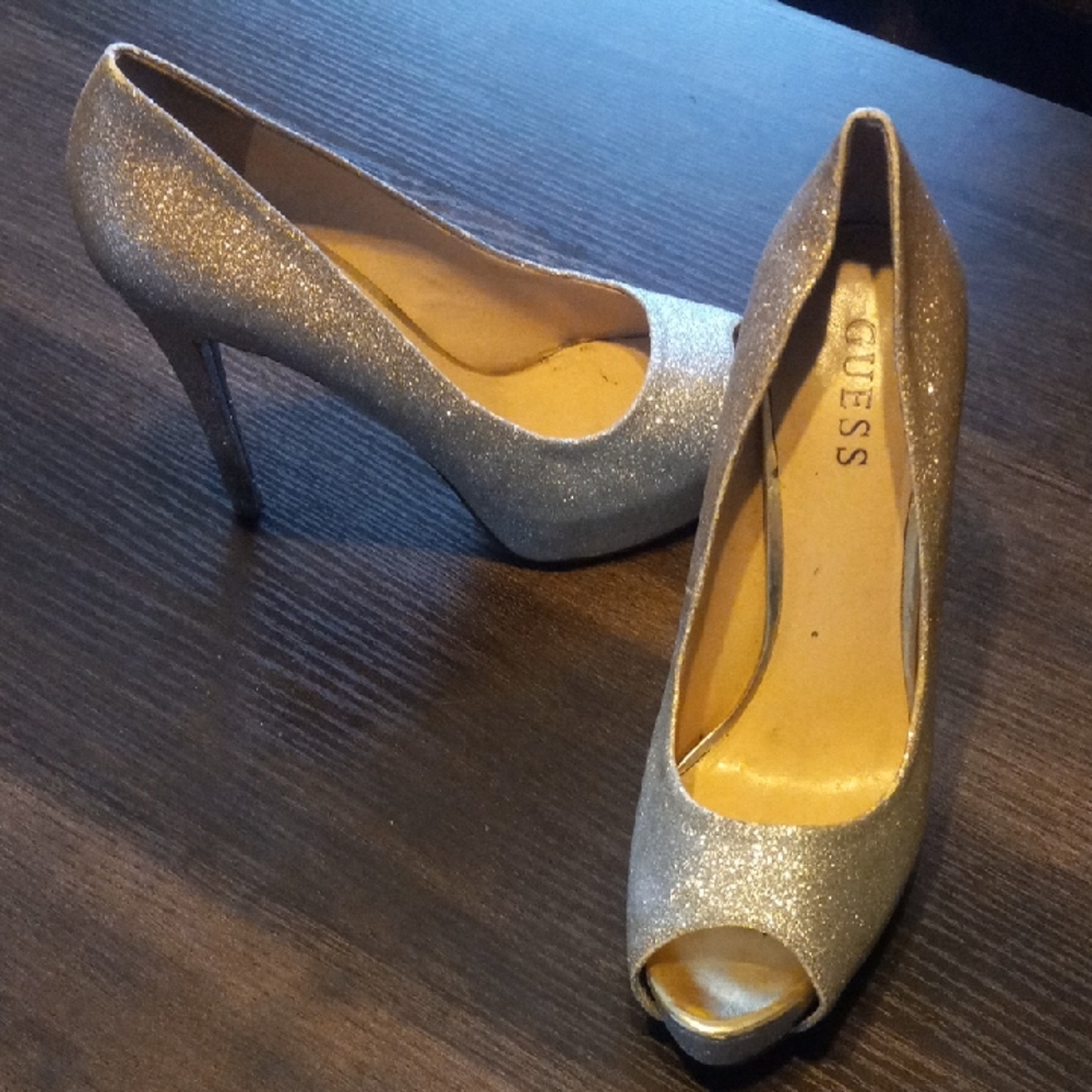 Guess Women's Glittering Silver Heels
